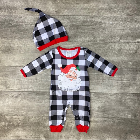 Other - Unisex kids boutique santa romper and hat outfit